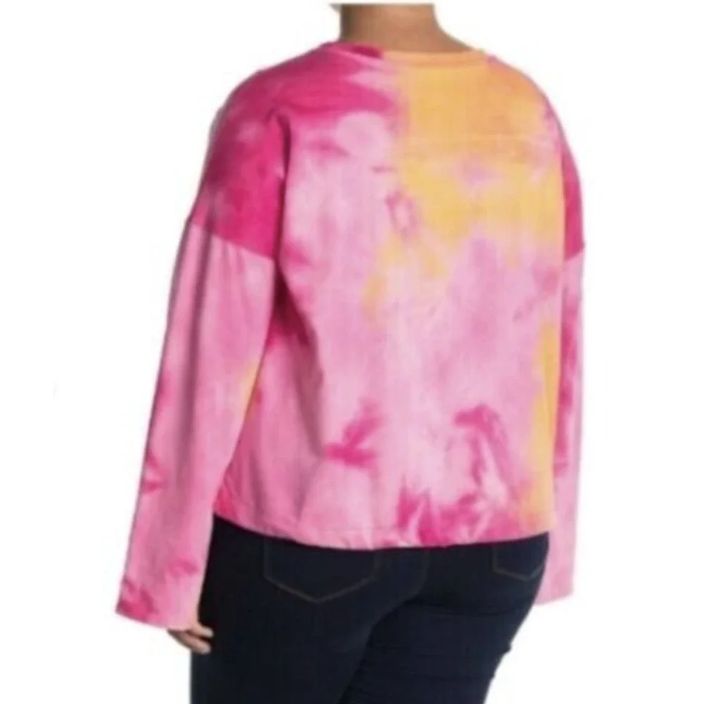 14th & Union Women's Tie Dye Drawstring Hem Shirt In Pink Orange - Picture 2 of 11